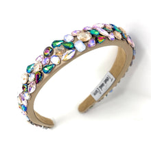 Load image into Gallery viewer, headband for women, beige headband, beige baroque headband, multicolor headband, beige headband, bridal headband, bridal accessories, beige luxurious hairband, luxurious hair band, unique embellished headband, unique headband, statement headband, custom bridal headband, multicolor color hair accessories, embellished headband, gemstone headband, luxury headband, brown bejeweled headband, bling headband, baroque embellished headband, custom headband, jeweled baroque headband, evening hair accessory
