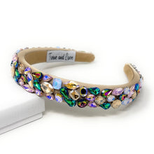 Load image into Gallery viewer, headband for women, beige headband, beige baroque headband, multicolor headband, beige headband, bridal headband, bridal accessories, beige luxurious hairband, luxurious hair band, unique embellished headband, unique headband, statement headband, custom bridal headband, multicolor color hair accessories, embellished headband, gemstone headband, luxury headband, brown bejeweled headband, bling headband, baroque embellished headband, custom headband, jeweled baroque headband, evening hair accessory
