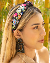 Load image into Gallery viewer, headband for women, Multicolor Knot headband, summer headband, summer knotted headband, summer top knot headband, Summer top knotted headband, multi color knotted headband, Summer hair band, beaded colorful headband, multicolor floral headband, Embroidered floral headband, top knotted headband, knotted headband, floral lover gifts, Beaded embellished headband, luxury headband, Birthday gifts, Summer Knot headband, Summer knot embellished headband, floral knot headband