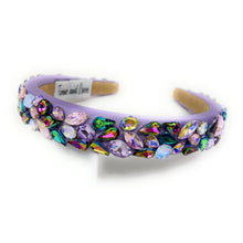 Load image into Gallery viewer, Purple headband with colorful crystals on a white background