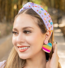Load image into Gallery viewer, VALENTINES Knotted Headband, Hearts Knot Headbands for Women, Multi heart Knot Headband, Jeweled Knot Headbands, Valentines Day Knotted Headband, knotted headband, birthday gift for her, headbands for women, best selling items, knotted headbands, hair accessories, pink knot headband, valentine headband, valentines headband, valentines day gifts, embellished headband, heart stud headband, Pink headband, multi hearts headbands, heart, bling headband, hearts knot headband, purple headband