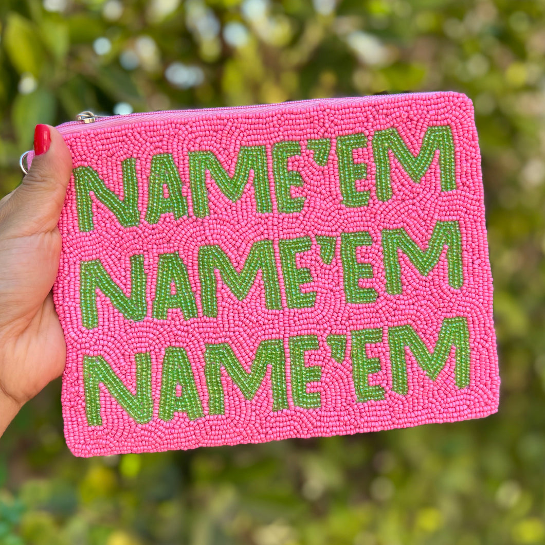 Large NAME’EM Purse Pouch, Beaded Purse, RHOBH gifts, tween girl gifts, Pouches, Real Housewives Gift, beaded pouch zipper, Girl trip gifts, beaded coin purse, gifs for her, birthday gifts, cute pouches, batch gifts, boho pouch, Housewives of Beverly Hills accessories, best friend gifts, Name em pouch, girlfriend gift, miscellaneous gifts, best friend birthday gift, gift card bag, Bachelorette gifts, Bachelorette party favors, Pink pouch, Sutton, Bravo bachelorette, best selling items, zipper wallet pouch 