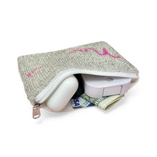 Load image into Gallery viewer, Sparkly silver beaded pouch with pink Nana word on front
