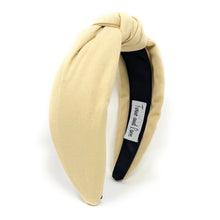 Load image into Gallery viewer, Wide linen-look headband in a versatile cream-beige shade with a stylish front knot and lightweight design.