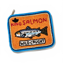 Load image into Gallery viewer, Fun retro seafood can inspired pouch with vibrant hand-beaded details