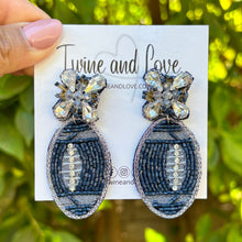 Load image into Gallery viewer, football Beaded Earrings, navy blue football Earrings, football Earrings, cowboys football, football earrings, Dallas Cowboys football earrings, navy blue football accessories, football earrings, cowboys earrings, navy blue orange football earrings, football seed bead earrings, football accessories, Football women accessories, Game day earrings, Best selling items, birthday gifts, sport jewelry, sport bead earrings, football accessory, College gifts, Football gifts for her
