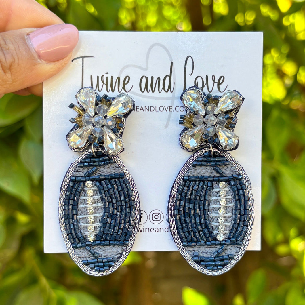 football Beaded Earrings, navy blue football Earrings, football Earrings, cowboys football, football earrings, Dallas Cowboys football earrings, navy blue football accessories, football earrings, cowboys earrings, navy blue orange football earrings, football seed bead earrings, football accessories, Football women accessories, Game day earrings, Best selling items, birthday gifts, sport jewelry, sport bead earrings, football accessory, College gifts, Football gifts for her