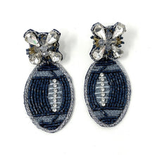 Load image into Gallery viewer, football Beaded Earrings, navy blue football Earrings, football Earrings, cowboys football, football earrings, Dallas Cowboys football earrings, navy blue football accessories, football earrings, cowboys earrings, navy blue orange football earrings, football seed bead earrings, football accessories, Football women accessories, Game day earrings, Best selling items, birthday gifts, sport jewelry, sport bead earrings, football accessory, College gifts, Football gifts for her
