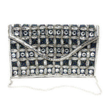 Load image into Gallery viewer, Boho beaded clutch purse, seed bead purse, beaded bag, blue silver color handbag, beaded bag, navy blue color clutch, birthday gift for her, Fall clutch bag, seed bead purse, engagement gift, party clutches, bridal gift, navy blue elegant purse, gifts to bride, gifts for bride, wedding gift, evening bags, Winter beaded clutch purse, birthday gift for her, navy blue silver beaded clutch, seed bead purse, beaded bag, silver bag, boho purse, sequin silver beaded clutch purse, unique bags, best selling items, h