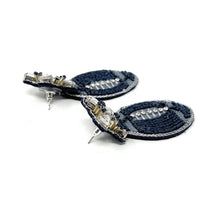 Load image into Gallery viewer, football Beaded Earrings, navy blue football Earrings, football Earrings, cowboys football, football earrings, Dallas Cowboys football earrings, navy blue football accessories, football earrings, cowboys earrings, navy blue orange football earrings, football seed bead earrings, football accessories, Football women accessories, Game day earrings, Best selling items, birthday gifts, sport jewelry, sport bead earrings, football accessory, College gifts, Football gifts for her
