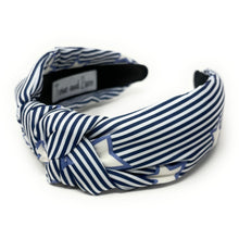 Load image into Gallery viewer, Americana Jeweled Headband, Patriotic Knotted Headband, Star Knotted Headband, Americana Hair Accessories, blue stripedHeadband, Best Seller, headbands for women, best selling items, knotted headband, hairbands for women, Fourth of July hair accessories, Independence day gifts, Independence day Headband, Memorial day hair accessories, American Knot headband, USA flag headband, Fourth of July headband, Fourth of July gifts, blue white headband, star knot headband, USA Knotted Headband