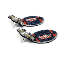 Load image into Gallery viewer, football Beaded Earrings, blue orange football Earrings, football Earrings, Syracuse University football, football earrings, Orange and Blue football earrings, Navy Orange football, Denver Broncos football earrings, Denver blue earrings, Navy football earrings, football seed bead earrings, football accessories, Broncos accessories, Game day earrings, Best selling items, birthday gifts, sport jewelry, sport bead earrings, football accessory, College gifts, Football gifts for her, gameday earrings