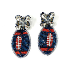 Load image into Gallery viewer, football Beaded Earrings, blue orange football Earrings, football Earrings, Syracuse University football, football earrings, Orange and Blue football earrings, Navy Orange football, Denver Broncos football earrings, Denver blue earrings, Navy football earrings, football seed bead earrings, football accessories, Broncos accessories, Game day earrings, Best selling items, birthday gifts, sport jewelry, sport bead earrings, football accessory, College gifts, Football gifts for her, gameday earrings
