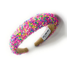 Load image into Gallery viewer, headbands for women, baroque headband, handmade headbands, sprinkle headband, confetti headband, sprinkles padded headband, birthday headband, birthday accessories, embellished headband, rhinestone headband, shimmer headband, multi color headband, cupcake headband, birthday gifts, confetti baroque headband, padded headband, luxury knot headband, knot headband, thick headband, custom headband, handmade headbands, custom headband, boho headband, birthday accessories, best selling items