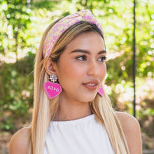 Load image into Gallery viewer, headband for women, summer Knot headband, Summer lover headband, Summer knotted headband, Multicolor top knot headband, multi color top knotted headband, multicolor knotted headband, Bright knot headband, Sequin hair band, neon knot headbands, Neon headband, statement headbands, top knotted headband, knotted headband, Multicolor accessories, embellished headband, gemstone knot headband, luxury headband, embellished knot headband, rainbow knot headband, summer knot embellished headband