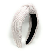 Load image into Gallery viewer, Beige tweed Headband, beige Knotted Headband, neutral color Knotted Headband, beige tweed Hair Accessories, neutral color Headband, Best Seller, headbands for women, best selling items, knotted headband, hairbands for women, nude color plaid gifts, Plaid knot Headband, winter hair accessories, winter plaid headband, tweed uniform headband, Statement headband, winter headband, winter style knot headband, custom Knotted headband, plaid headband, Winter Plaid knot headband, plaid knot headband, plaid access