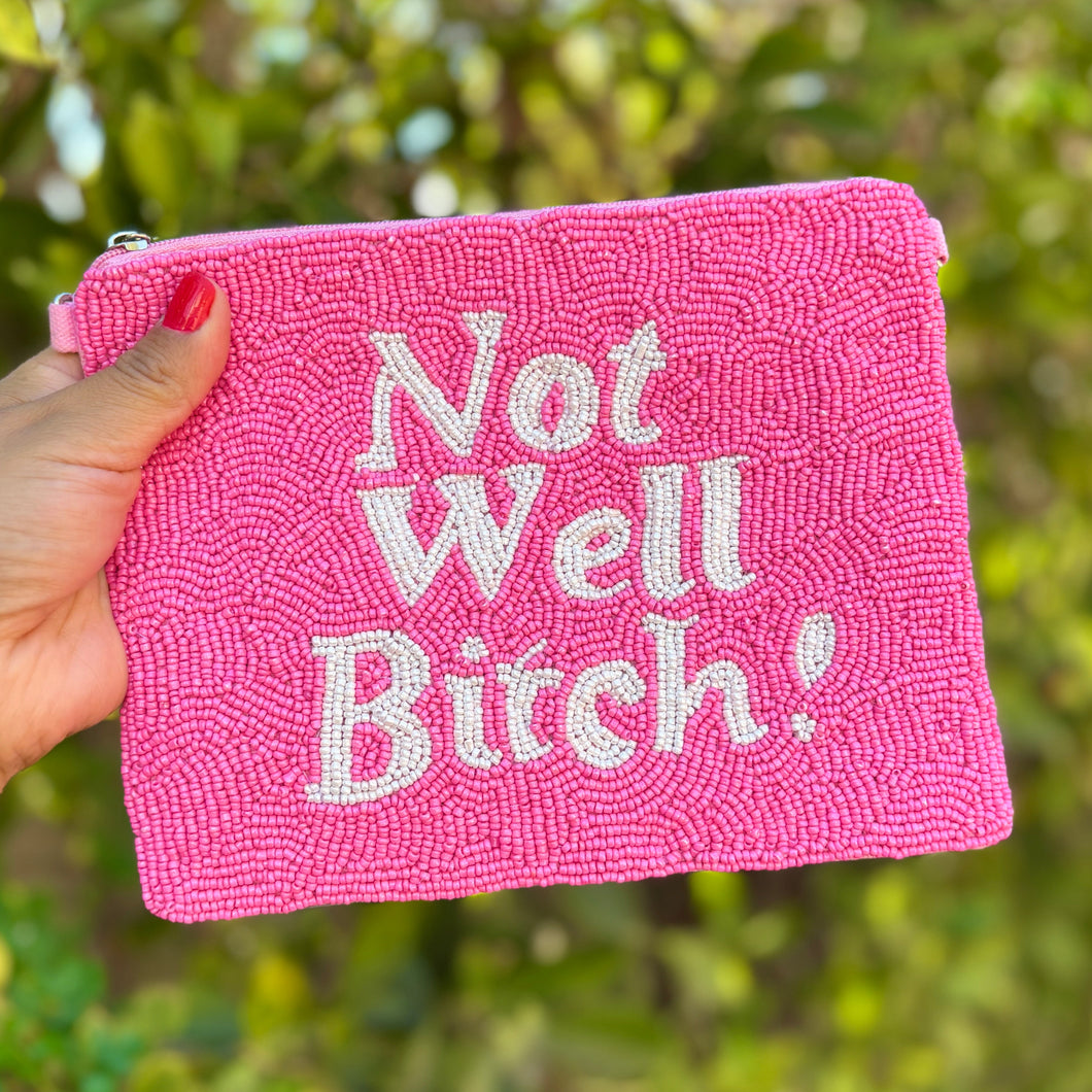 Not well bitch large Purse Pouch, Beaded Large Purse, RHONY gifts, Pouches, Real Housewives of New York Gift, beaded pouch zipper, Girls trip gifts, beaded coin purse, pink beaded pouch, birthday gifts, cute pouches, batch gifts, boho pouch, the real housewives of New York accessories, best friend gifts, Not well bitch, girlfriend gift, miscellaneous gifts, best friend birthday gift, gift card bag, Bachelorette gifts, Bachelorette party favors, Bravo bachelorette, best selling items
