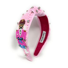 Load image into Gallery viewer, Pink nutcracker knot headband adorned with intricate beadwork, sequins, and rhinestones.
