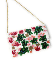 Load image into Gallery viewer, Coastal themed beaded bag with turtles and ocean-inspired details