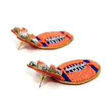 Load image into Gallery viewer, football Beaded Earrings, orange blue football Earrings, football Earrings, Denver Broncos football, football earrings, Orange Blue football earrings, Blue Orange football accessories,  football earrings, Syracuse  University earrings, navy blue orange football earrings, football seed bead earrings, football accessories, Football women accessories, Game day earrings, Best selling items, birthday gifts, sport jewelry, sport bead earrings, football accessory, College gifts, Football gifts for her, gameday ear