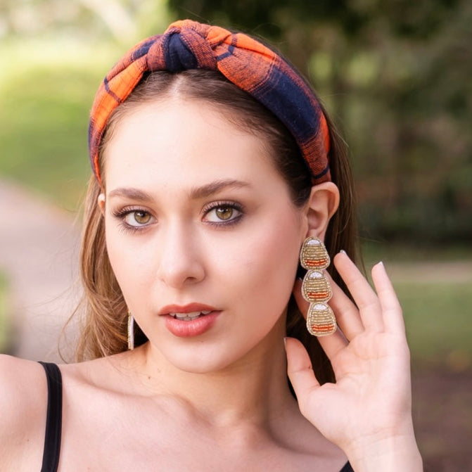 Thanksgiving Headband, Thanksgiving Knotted Headband, Orange Knotted Headband, Orange Plaid Hair Accessories, Plaid Headband, Best Seller, headbands for women, best selling items, knotted headband, hairbands for women, thanksgiving gifts, Thanksgiving knot Headband, Thanksgiving hair accessories, Thanksgiving headband, Pumpkin orange headband, Statement headband, Fall knot headband, jeweled knot headband, Fall Knotted headband, Autumn headband, Autumn Knotted headband