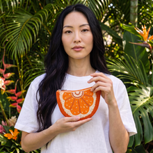 Load image into Gallery viewer, Orange slice beaded pouch for coins, cards and small essentials