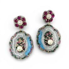Load image into Gallery viewer, Pair of decorative earrings with gemstones and beadwork on a white background
