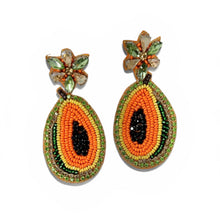 Load image into Gallery viewer, papaya-themed beaded earrings on a white background