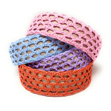Load image into Gallery viewer, Colorful raffia-style headband collection with wide woven bands in pastel and vibrant summer shades.