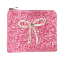 Load image into Gallery viewer, Mini pink beaded purse with zipper closure displayed outdoors