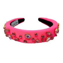 Load image into Gallery viewer, headbands for women, baroque headband, handmade headbands, pink headband, Neon headband, hair band for women, solid color headband, rhinestone headband, bejeweled headband, luxury headband, jeweled headband, neon pink jeweled headband, bling headband, embellished knot headband, luxury knot headband, knot headband, rhinestone headband, summer hair accessories, jeweled headband, embellished headband, Summer headband, statement headband, custom headbands, padded headband