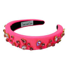 Load image into Gallery viewer, headbands for women, baroque headband, handmade headbands, pink headband, Neon headband, hair band for women, solid color headband, rhinestone headband, bejeweled headband, luxury headband, jeweled headband, neon pink jeweled headband, bling headband, embellished knot headband, luxury knot headband, knot headband, rhinestone headband, summer hair accessories, jeweled headband, embellished headband, Summer headband, statement headband, custom headbands, padded headband