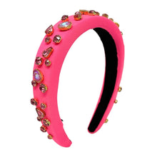 Load image into Gallery viewer, headbands for women, baroque headband, handmade headbands, pink headband, Neon headband, hair band for women, solid color headband, rhinestone headband, bejeweled headband, luxury headband, jeweled headband, neon pink jeweled headband, bling headband, embellished knot headband, luxury knot headband, knot headband, rhinestone headband, summer hair accessories, jeweled headband, embellished headband, Summer headband, statement headband, custom headbands, padded headband