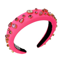 Load image into Gallery viewer, headbands for women, baroque headband, handmade headbands, pink headband, Neon headband, hair band for women, solid color headband, rhinestone headband, bejeweled headband, luxury headband, jeweled headband, neon pink jeweled headband, bling headband, embellished knot headband, luxury knot headband, knot headband, rhinestone headband, summer hair accessories, jeweled headband, embellished headband, Summer headband, statement headband, custom headbands, padded headband