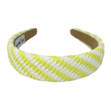 Load image into Gallery viewer, headbands for women, baroque headband, handmade headbands, lime headband, yellow headband, hair band for women, raffia headband, padded headband, neon yellow raffia headband, luxury headband, jeweled headband, lime yellow headband, neon knot headband, resort headband, vacation headband, summer knot headband, raffia accessories, resort accessories, vacation must have, summer hair accessories, jeweled headband, Summer headband, handmade headband, custom headbands, handmade gifts