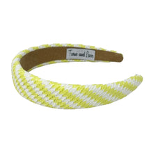 Load image into Gallery viewer, headbands for women, baroque headband, handmade headbands, lime headband, yellow headband, hair band for women, raffia headband, padded headband, neon yellow raffia headband, luxury headband, jeweled headband, lime yellow headband, neon knot headband, resort headband, vacation headband, summer knot headband, raffia accessories, resort accessories, vacation must have, summer hair accessories, jeweled headband, Summer headband, handmade headband, custom headbands, handmade gifts