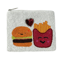 Load image into Gallery viewer, burger and fries beaded Coin Purse Pouch, burger fries bead Purse, burger fries Beaded Pouch, burger fries Purse, Boho bags, Wallets for her, boho pouch, boho accessories, bachelorette gifts, best friend gifts, miscellaneous gifts, best seller, best selling items, gifts for her, birthday gifts, preppy beaded wallet, party favors, bachelorette bag, money pouch, wallets for her, unique cute gifts, mother’s day gift, handmade gifts, birthday for her, resort pouch, card pouch, burger fries lover gift