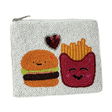 Load image into Gallery viewer, burger and fries beaded Coin Purse Pouch, burger fries bead Purse, burger fries Beaded Pouch, burger fries Purse, Boho bags, Wallets for her, boho pouch, boho accessories, bachelorette gifts, best friend gifts, miscellaneous gifts, best seller, best selling items, gifts for her, birthday gifts, preppy beaded wallet, party favors, bachelorette bag, money pouch, wallets for her, unique cute gifts, mother’s day gift, handmade gifts, birthday for her, resort pouch, card pouch, burger fries lover gift