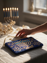 Load image into Gallery viewer, Hanukkah Glam Large Beaded Pouch
