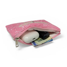 Load image into Gallery viewer, Small pink beaded pouch featuring intricate beadwork and decorative bow