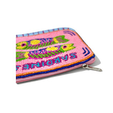 Load image into Gallery viewer, Fun summer accessory pouch with bright hand-beaded fish pattern