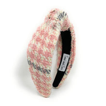 Load image into Gallery viewer, houndstooth Headband, tweed Knotted Headband, houndstooth Knotted Headband, houndstooth tweed Hair Accessories, pink ivory Headband, Best Seller, headbands for women, best selling items, knotted headband, hairbands for women, Pink plaid gifts, Plaid knot Headband, winter hair accessories, winter plaid headband, tweed uniform headband, Statement headband, winter headband, winter style knot headband, custom Knotted headband, plaid headband, Winter Plaid knot headband, plaid knot headband, plaid access