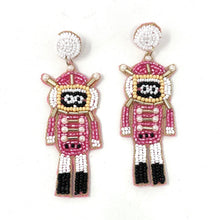 Load image into Gallery viewer, Pink Nutcracker Beaded Earrings, Christmas Earrings, Holiday Earrings, Christmas Beaded Earrings, Seed Bead, Merry Christmas, Pink Nutcracker soldier earrings, pink beaded earrings, Christmas beaded earrings, pink bead earrings, Pink holiday earrings, holiday earrings, Nutcracker earrings, Pink earrings, holiday gifts, holiday accessories, holiday beaded accessories, Holiday Pink accessories, Holiday Christmas earrings, Christmas gifts, Best seller, best Selling items, Christmas earrings, Custom earrings