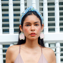 Load image into Gallery viewer, Chic luggage-inspired statement earrings in blush pink with glamorous decorative accents.