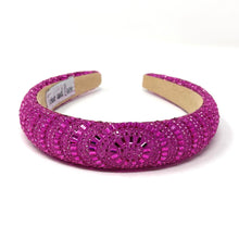 Load image into Gallery viewer, Glamorous pink statement headband featuring crystal embellishments and bold geometric detailing.