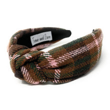 Load image into Gallery viewer, brown Pink Headband, holiday Knotted Headband, brown plaid Knotted Headband, pink brown Plaid Hair Accessories, Plaid Headband, Best Seller, headbands for women, best selling items, knotted headband, hairbands for women, brown plaid gifts, Plaid knot Headband, winter hair accessories, winter plaid headband, Plaid uniform headband, Statement headband, school uniform, school uniform knot headband, custom Knotted headband, plaid headband, Winter Plaid knot headband, plaid knot headband, plaid accessory