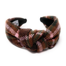 Load image into Gallery viewer, brown Pink Headband, holiday Knotted Headband, brown plaid Knotted Headband, pink brown Plaid Hair Accessories, Plaid Headband, Best Seller, headbands for women, best selling items, knotted headband, hairbands for women, brown plaid gifts, Plaid knot Headband, winter hair accessories, winter plaid headband, Plaid uniform headband, Statement headband, school uniform, school uniform knot headband, custom Knotted headband, plaid headband, Winter Plaid knot headband, plaid knot headband, plaid accessory