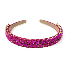 Load image into Gallery viewer, headband for women, fall headband, fuchsia color headband, fall winter headband, fuchsia headband, fuchsia dainty headband, fuchsia baroque  headband, dainty gold headband, fuchsia hair band, unique fuchsia headbands, unique headband, statement headbands, fuchsia leaf headband, knotted headband, fuchsia hair accessories, embellished headband, gemstone headband, luxury headband, embellished headband, jeweled dainty headband, baroque embellished headband, custom headband