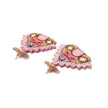 Load image into Gallery viewer, Pair of pink beaded earrings on a white background