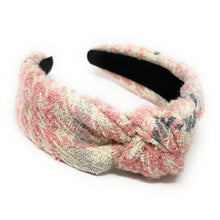 Load image into Gallery viewer, houndstooth Headband, tweed Knotted Headband, houndstooth Knotted Headband, houndstooth tweed Hair Accessories, pink ivory Headband, Best Seller, headbands for women, best selling items, knotted headband, hairbands for women, Pink plaid gifts, Plaid knot Headband, winter hair accessories, winter plaid headband, tweed uniform headband, Statement headband, winter headband, winter style knot headband, custom Knotted headband, plaid headband, Winter Plaid knot headband, plaid knot headband, plaid access